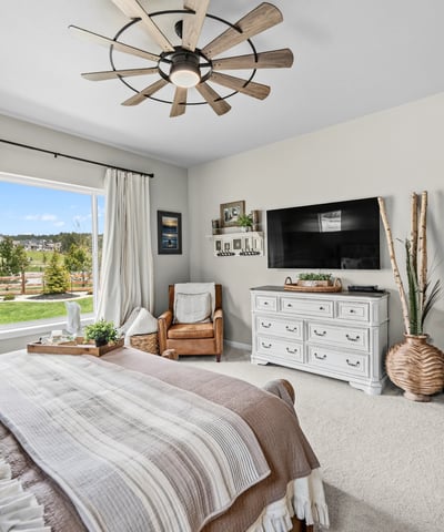 Primary Suite with attached 5 piece bath and walk in closet.