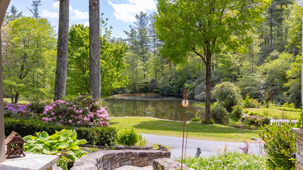 Breathtaking views of a tranquil pond surrounded by lush greenery, perfect for outdoor relaxation and enjoyment.