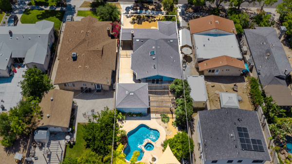 Aerial shot with approximate property boundaries