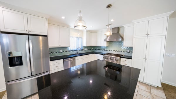 Large kitchen island with storage on all sides