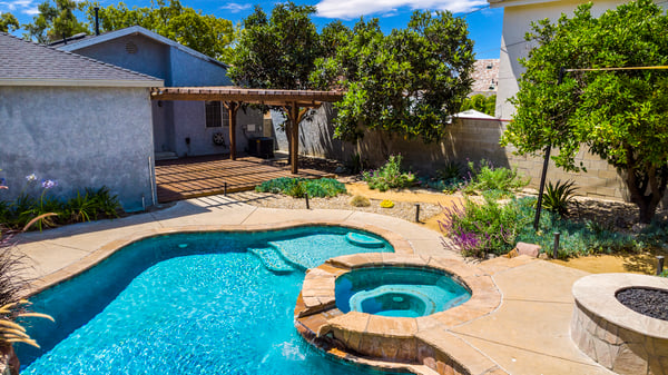 Heated pool, space and fire pit