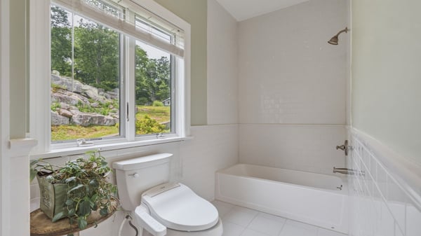 Shower and toilet separate from sinks