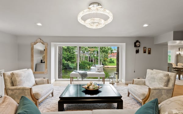 Living room with lake views