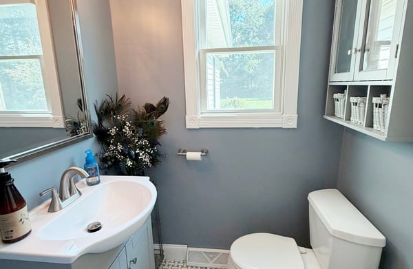 Half Bathroom Renovated 2025 w/ Ceramic Tile Floor, New Window & Cordless Shade, Sink, Mirror, etc