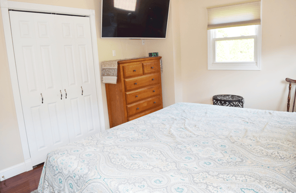 2 Double Door Closets; Wall-mount TV bracket included (TV excluded)