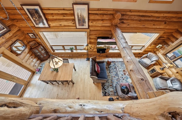 Experience rustic living in this beautifully designed log cabin with expansive views and open spaces.
