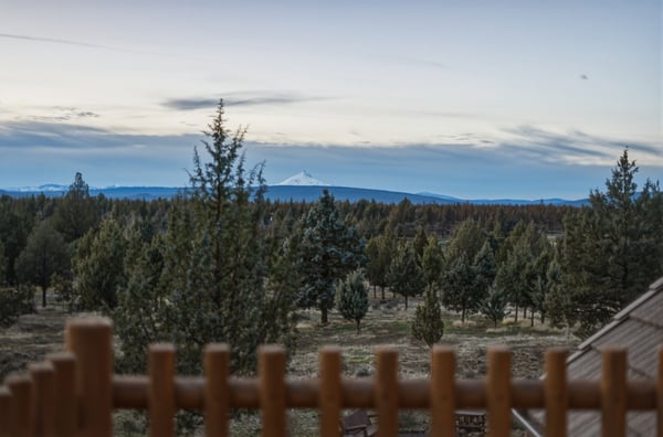 Stunning mountain views complement this spacious property, surrounded by lush greenery and open skies.