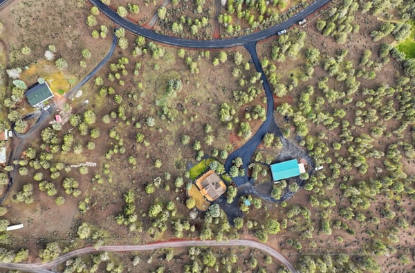 Spacious homes nestled in a lush, wooded area, featuring ample outdoor space and scenic views.