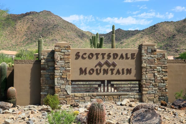 Iconic Scottsdale Mountain sign highlights the community s identity, known for its scenic setting and established neighborhood appeal.