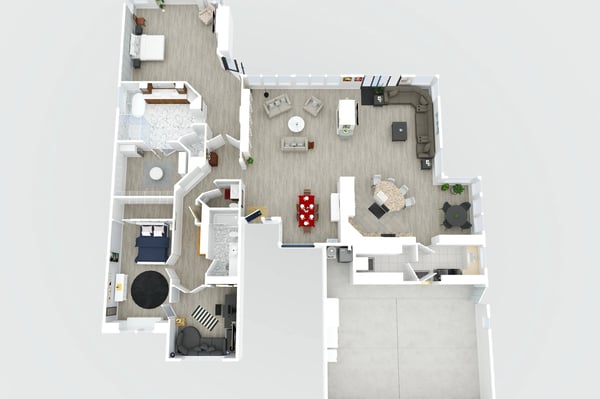 Visual 3D floor plan provides a realistic overview of the home s interior layout, highlighting open spaces, kitchen positioning, and room connectivity in Scottsdale.