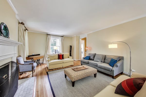 Living Room with Cozy Wood-Burning Fireplace