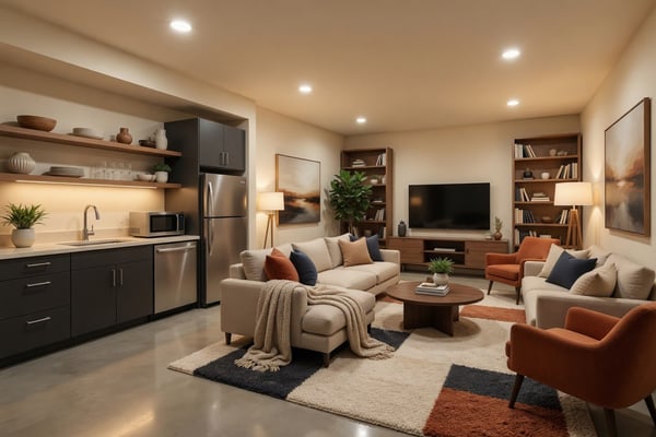 Photo included for basement design inspiration.