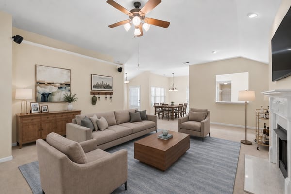 Large living room with fireplace (virtually staged)