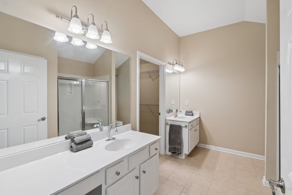 Primary suite bath with double vanity