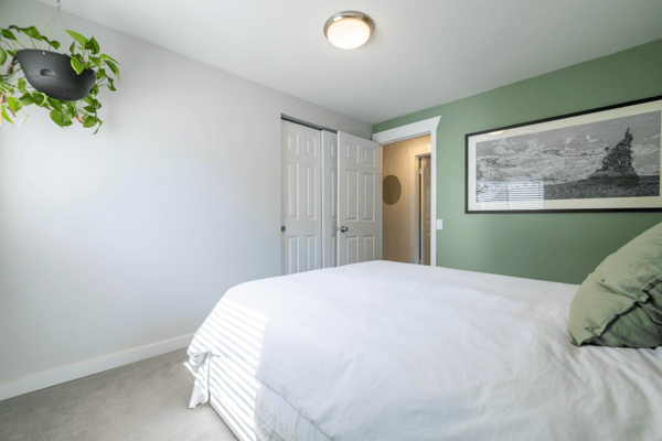 Bright bedroom featuring fresh paint, ample natural light, and a cozy atmosphere for relaxation.