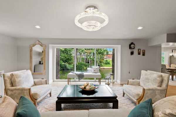 Living room with lake views