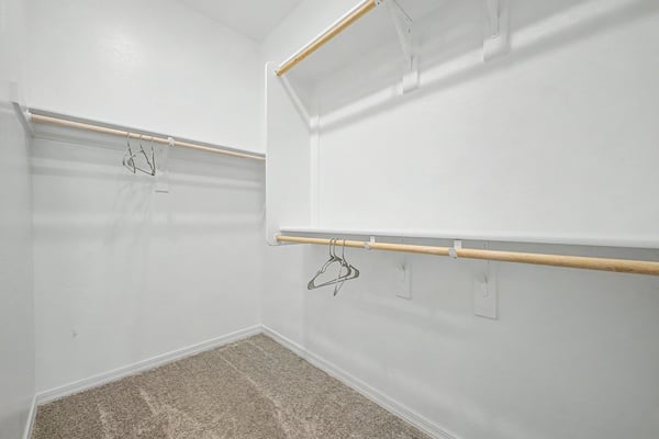 Expansive walk-in closet with multiple hanging sections and generous storage, providing excellent organization for the primary suite. A practical feature that enhances comfort and functionality.