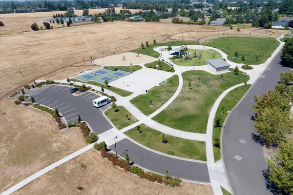 Aerial view of Stryker Field and Umso Park.