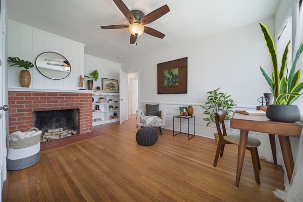 Third bedroom, staged as an office