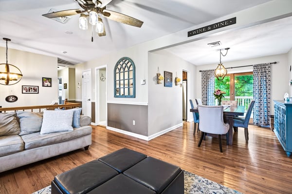 Inviting open-concept living-dining room.