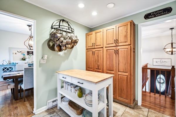 Kitchen with floating island.