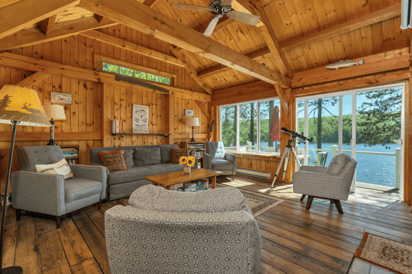 Living Room with Wood Interior Throughout