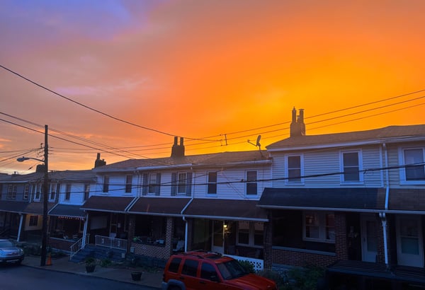 Sunset view looking across the street