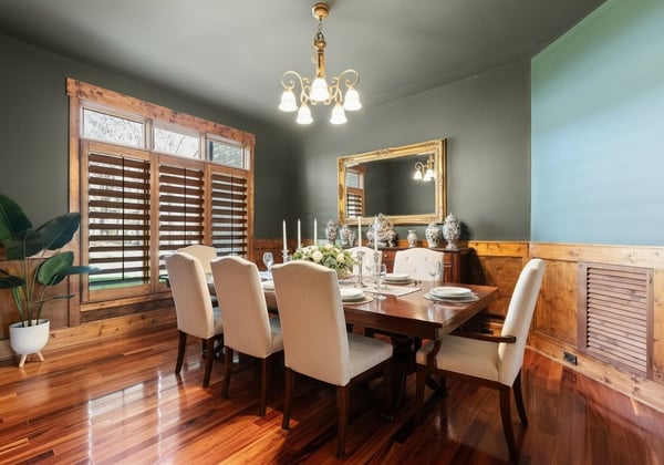 VIRTUAL STAGING: This photo of the dining room has been virtually staged.