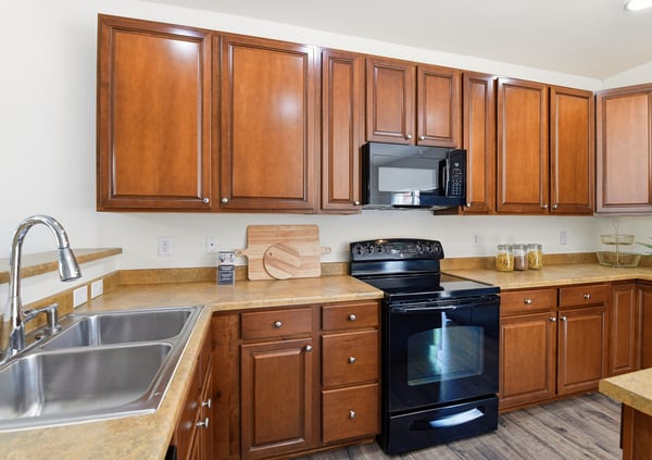 Abundant cabinet storage.