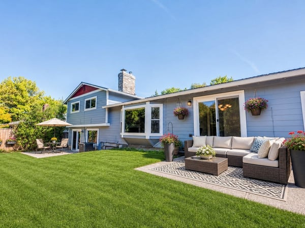 Virtually Staged Backyard & Enhanced Lawn