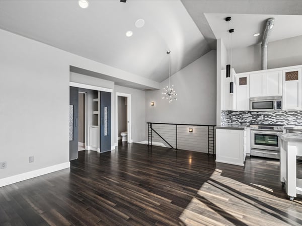 Open to dining space and kitchen.