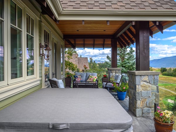 Discover a spacious outdoor retreat that is ready for your spa (spa shown is not included). Sit and relax with stunning golf course and mountain views, perfect for winding down at the end of the day.