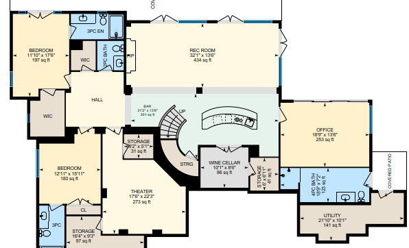 Spacious layout featuring multiple bedrooms, a theater, and a wine cellar for entertaining and relaxation.