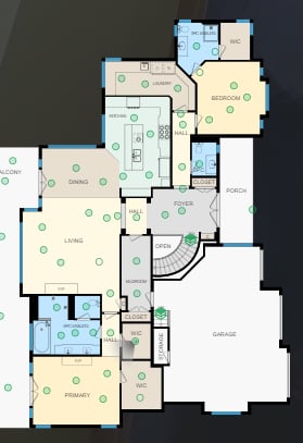 Spacious floor plan featuring multiple living areas and a well-designed kitchen, ideal for modern living.