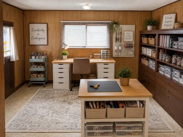This multi-functional room is perfect for work, creative projects, or crafting activities.