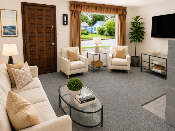 Bright and welcoming living area features a cozy gas fireplace for those chilly nights.
