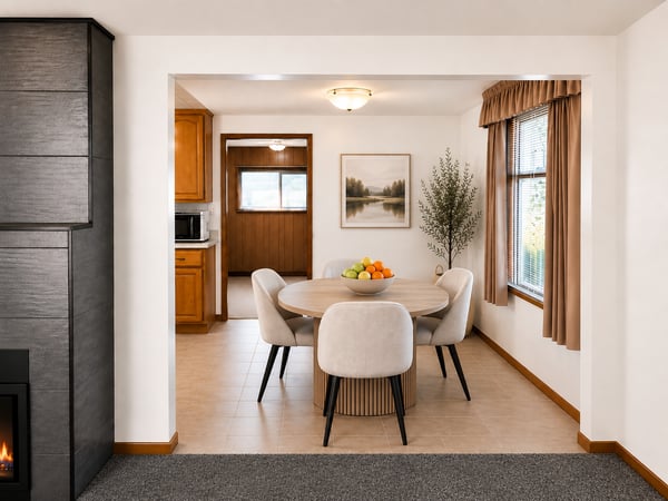 Dining area flows seamlessly from the kitchen.