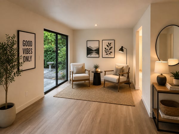 This area in the formal living room has convenient access to the back yard.