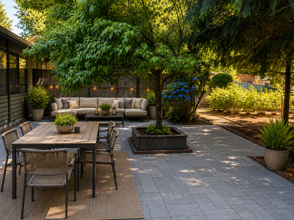 An inviting backyard patio is perfect for entertaining.