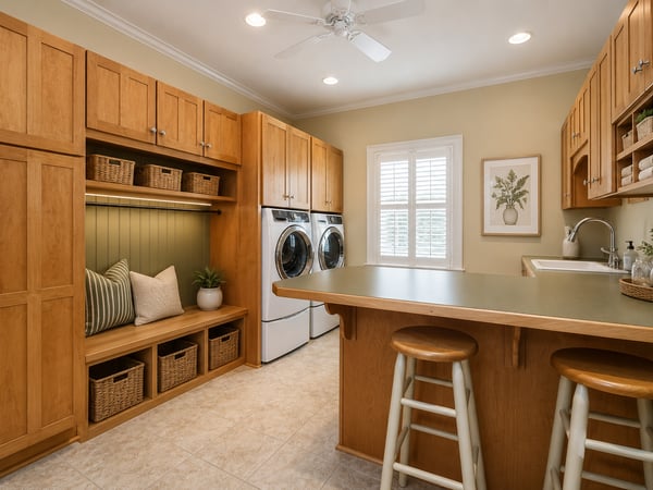 Laundry area with added bench and shelf
