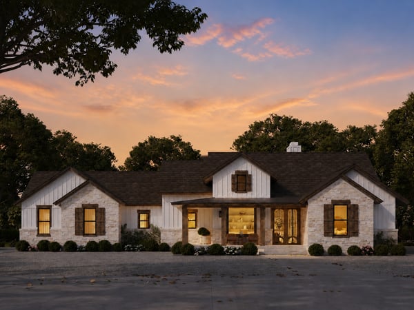Stunning home featuring a welcoming facade, modern design, and beautiful landscaping in a tranquil setting.