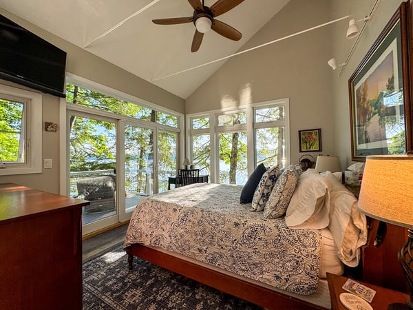 Primary Suite + Private Deck. Vaulted Ceiling. Walls of Glass. Walk-in Closet