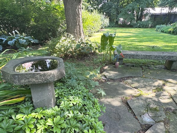 Custom Stone Birdbath and Bench