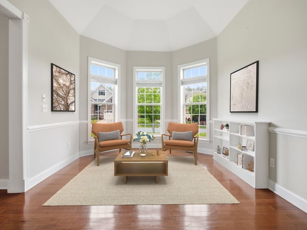 Virtually staged front sitting room
