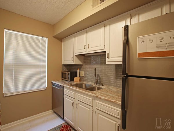 Modern kitchen featuring stainless steel appliances and ample cabinet space, perfect for culinary enthusiasts.